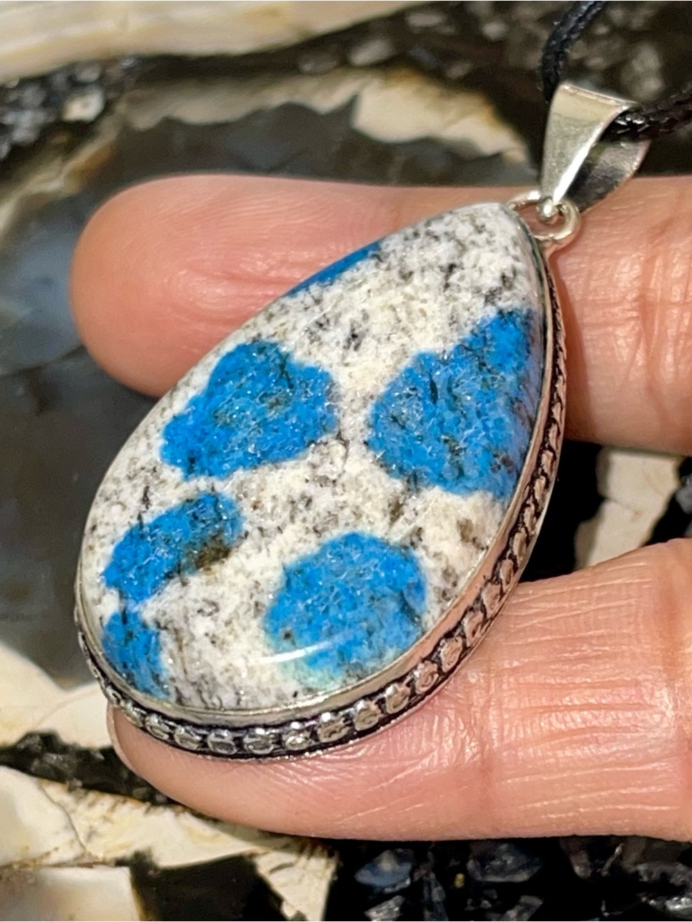 Raindrop K2 Azurite Jasper Crystal Pendant 2”